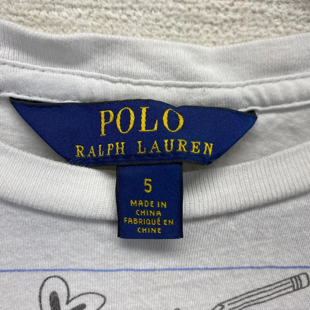 Polo‎ Ralph Lauren Kids White Doodle Lined Graphic T Shirt Size 5
